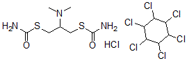 CAS#: 72907-72-3, Carbamothioic acid S,S'-(2-(dimethylamino)-1,3-propanediyl) ester, monohydrochloride, mixt. with (1alpha,2alpha,3beta,4alpha,5alpha,6beta)-1,2,3,4,5,6-hexachlorocyclohexane
