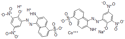 CAS#: 73297-10-6, sodium dihydrogen bis(6-(amino)-5-((2-(hydroxy)-3,5-dinitrophenyl)azo)-1-naphthalenesulfonato)-Cobaltate