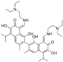 CAS 登录号：74032-64-7， 1-[(2-二乙基氨基乙胺)亚甲基]-7-[8-[(2-二乙基氨基乙胺)亚甲基]-1,6-二羟基-3-甲基-7-氧代-5-丙-2-基萘-2-基]-3,8-二羟基-6-甲基-4-丙-2-基萘-2-酮