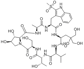 CAS#: 74113-57-8, 12-[2,3-Dihydroxy-2-(Hydroxymethyl)Propyl]-22,23-Dihydroxy-6-(1-Hydroxyethyl)-3-(Hydroxymethyl)-18-Methyl-15-[(2-Methylsulfonyl-1H-Indol-3-Yl)Methyl]-9-Propan-2-Yl-1,4,7,10,13,16,19-Heptazabicyclo[19.3.0]Tetracosane-2,5,8,11,14,17,20-Heptone