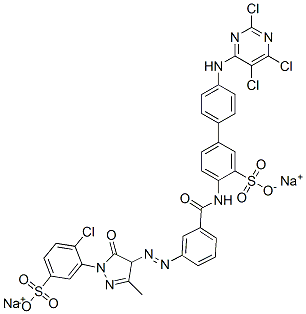 CAS 登录号：74186-18-8， 4-氯-3-[3-甲基-5-氧代-4-[3-[[2-磺酸-4-[4-[(2,5,6-三氯嘧啶-4-基)氨基]苯基]苯基]氨基甲酰]苯基]偶氮-4H-吡唑-1-基]苯磺酸二钠