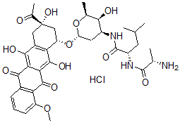 CAS#: 74853-81-9, (2S)-N-[(2S,3S,4S,6R)-6-[[(1S,3S)-3-Acetyl-3,5,12-Trihydroxy-10-Methoxy-6,11-Dioxo-2,4-Dihydro-1H-Tetracen-1-Yl]Oxy]-3-Hydroxy-2-Methyloxan-4-Yl]-2-[[(2S)-2-Aminopropanoyl]Amino]-4-Methylpentanamide Hydrochloride