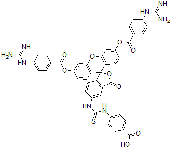 CAS 登录号:75296-16-1, 3',6'-二(4-胍基苯甲酰氧基)-5-(N'-4-羧基苯基)硫脲基螺(异苯并呋喃-1(3H),9'-(9H)氧杂蒽)-3-酮