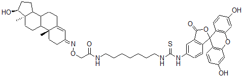 CAS#: 75585-82-9, N-[7-[(3',6'-Dihydroxy-3-Oxospiro[2-Benzofuran-1,9'-Xanthene]-5-Yl)Carbamothioylamino]Heptyl]-2-[[(10R,13S,17S)-17-Hydroxy-10,13-Dimethyl-1,2,6,7,8,9,11,12,14,15,16,17-Dodecahydrocyclopenta[a]Phenanthren-3-Ylidene]Amino]Oxyacetamide