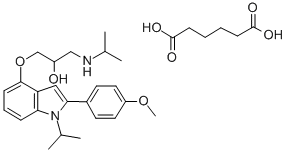 CAS 登录号：76410-41-8， 1-[2-(4-甲氧基苯基)-1-丙-2-基吲哚-4-基]氧基-3-(丙-2-基氨基)丙-2-醇己二酸盐(1:1)
