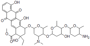 CAS#: 76439-76-4, Methyl 4-[5-[5-(5-Amino-6-Methyloxan-2-Yl)Oxy-4-Hydroxy-6-Methyloxan-2-Yl]Oxy-4-Dimethylamino-6-Methyloxan-2-Yl]Oxy-2-Ethyl-2,5,7-Trihydroxy-6,11-Dioxo-3,4-Dihydro-1H-Tetracene-1-Carboxylate