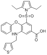 CAS 登录号：76557-33-0， 3-(2,5-二乙基吡咯-1-基)磺酰基-4-(苯氧基)-5-(噻吩-3-基甲基氨基)苯甲酸