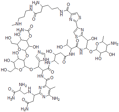 CAS#: 77368-67-3, [2-[2-[2-[[6-Amino-2-[3-Amino-1-[(2,3-Diamino-3-Oxopropyl)Amino]-3-Oxopropyl]-5-Methylpyrimidine-4-Carbonyl]Amino]-3-[[5-[[1-[[1-(5-Amino-3,4-Dihydroxy-6-Methyloxan-2-Yl)Oxy-2-[4-[4-[[4-Amino-6-(3-Methylaminopropylamino)-6-Oxohexyl]Carbamoyl]-1,3-Thiazol-2-Yl]-1,3-Thiazol-2-Yl]-2-Hydroxyethyl]Amino]-3-Hydroxy-1-Oxobutan-2-Yl]Amino]-3-Hydroxy-5-Oxopentan-2-Yl]Amino]-1-(3H-Imidazol-4-Yl)-3-Oxopropoxy]-4,5-Dihydroxy-6-(Hydroxymethyl)Oxan-3-Yl]Oxy-3,5-Dihydroxy-6-(Hydroxymethyl)Oxan-4-Yl] Carbamate