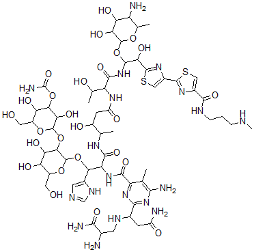 CAS#: 77368-77-5, [2-[2-[2-[[6-Amino-2-[3-Amino-1-[(2,3-Diamino-3-Oxopropyl)Amino]-3-Oxopropyl]-5-Methylpyrimidine-4-Carbonyl]Amino]-3-[[5-[[1-[[1-(5-Amino-3,4-Dihydroxy-6-Methyloxan-2-Yl)Oxy-2-Hydroxy-2-[4-[4-(3-Methylaminopropylcarbamoyl)-1,3-Thiazol-2-Yl]-1,3-Thiazol-2-Yl]Ethyl]Amino]-3-Hydroxy-1-Oxobutan-2-Yl]Amino]-3-Hydroxy-5-Oxopentan-2-Yl]Amino]-1-(3H-Imidazol-4-Yl)-3-Oxopropoxy]-4,5-Dihydroxy-6-(Hydroxymethyl)Oxan-3-Yl]Oxy-3,5-Dihydroxy-6-(Hydroxymethyl)Oxan-4-Yl] Carbamate