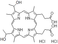 CAS 登录号：7779-81-9， 3,3'-[7,12-二(1-羟基乙基)-3,8,13,17-四甲基-2,18-卟啉二基]二丙酸二盐酸盐