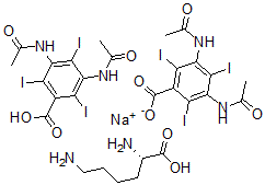 CAS#: 78371-64-9, L-Lysine compd. with 3,5-bis(acetylamino)-2,4,6-triiodobenzoic acid (1:1), mixture with 3,5-bis(acetylamino)-2,4,6-triiodobenzoic acid monosodium salt