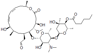 CAS 登录号：78897-52-6， [(2S,3S,4R,6S)-6-[(2R,3S,4R,5R,6S)-6-[[(4R,5S,6S,7R,9R,10R,11E,13E,16R)-4,10-二羟基-5-甲氧基-9,16-二甲基-2-氧代-7-(2-氧代乙基)-1-氧杂环十六碳-11,13-二烯-6-基]氧基]-4-二甲基氨基-5-羟基-2-甲基四氢吡喃-3-基]氧基-4-羟基-2,4-二甲基四氢吡喃-3-基]己酸酯