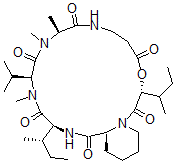 CAS 登录号：79386-01-9， (3R,10S,13S,16S,19S)-3,16-二[(2S)-丁烷-2-基]-10,11,14-三甲基-13-丙-2-基-4-氧杂-1,8,11,14,17-五氮杂双环[17.4.0]二十三烷-2,5,9,12,15,18-六酮