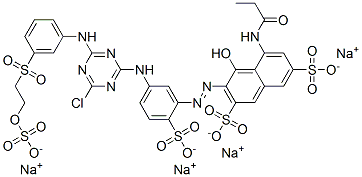 CAS#: 80019-42-7, Tetrasodium 3-[[5-[[4-Chloro-6-[[3-[[2-(Sulphonatooxy)Ethyl]Sulphonyl]Phenyl]Amino]-1,3,5-Triazin-2-Yl]Amino]-2-Sulphonatophenyl]Azo]-4-Hydroxy-5-[(1-Oxopropyl)Amino]Naphthalene-2,7-Disulphonate