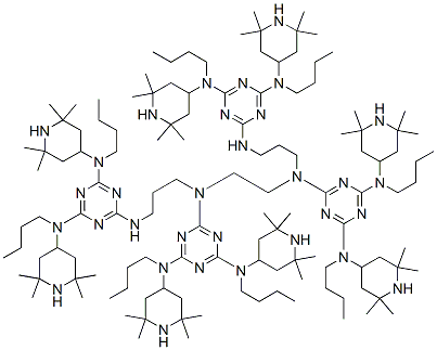 CAS#: 80387-98-0, N,N'''-1,2-Ethanediylbis[N-[3-[[4,6-Bis[Butyl(2,2,6,6-Tetramethyl-4-Piperidinyl)Amino]-1,3,5-Triazin-2-Yl]Amino]Propyl]-N,N''-Dibutyl-N,N''-Bis(2,2,6,6-Tetramethyl-4-Piperidinyl)-1,3,5-Triazine-2,4,6-Triamine