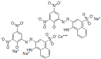CAS#: 82457-28-1, (4-Amino-3-((2-hydroxy-3,5-dinitrophenyl)azo)-1-naphthalenesulfonato(3-))(5-amino-6-((2-hydroxy-3,5-dinitrophenyl)azo)-1-naphthalenesulfonato(3-))-Cobaltate(3-) trisodium