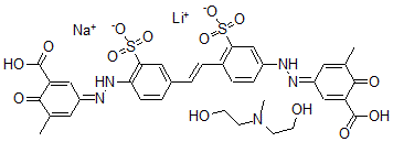 CAS 登录号：83783-99-7， 5,5'-[亚乙烯基二[(3-磺基对亚苯基)偶氮]]二[3-甲基水杨]酸锂钠盐与 2,2'-(甲基亚胺)二乙醇的化合物