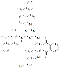CAS 登录号：83950-11-2， 6-[[4,6-二[(9,10-二氢-9,10-二氧代蒽基)氨基]-1,3,5-三嗪-2-基]氨基]-10-溴萘并[2,3-c]吖啶-5,8,14(13H)-三酮