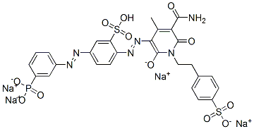 CAS#: 83984-89-8, Tetrasodium 2-[[5-(Aminocarbonyl)-1,6-Dihydro-4-Methyl-2-Oxido-6-Oxo-1-[2-(4-Sulphonatophenyl)Ethyl]-3-Pyridyl]Azo]-5-[(3-Phosphonatophenyl)Azo]Benzenesulphonate