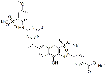 CAS#: 84045-66-9, Trisodium 4-[[6-[[4-Chloro-6-[(4-Methoxy-2-Sulphonatophenyl)Amino]-1,3,5-Triazin-2-Yl]Methylamino]-1-Hydroxy-3-Sulphonato-2-Naphthyl]Azo]Benzoate