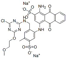 CAS 登录号：84100-76-5， 1-氨基-4-[[2-[[[4-氯-6-(2-甲氧基乙氧基)-1,3,5-三嗪-2-基]氨基]甲基]-4-甲基-5-磺酸基苯基]氨基]-9,10-二氢-9,10-二氧代蒽-2-磺酸二钠