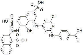 CAS#: 84434-59-3, 4-[[4-Chloro-6-[[8-Hydroxy-3,6-Disulpho-7-[(1-Sulpho-2-Naphthyl)Azo]-1-Naphthyl]Amino]-1,3,5-Triazin-2-Yl]Amino]Benzoic Acid