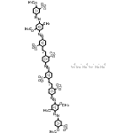 CAS 登录号：85188-14-3， 六钠2,2'-{1,2-二氮烯二基二[(2-磺酸-4,1-亚苯基)(E)-2,1-乙烯二基]}二[5-({2-甲氧基-4-[(4-甲氧基-3-磺酸苯基)偶氮]-5-甲基苯基}偶氮)苯磺酸酯]