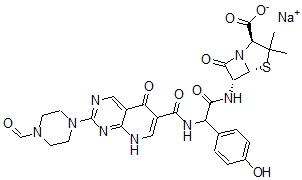 CAS 登录号：85550-66-9， 6-(2-(2-(4-甲酰基-1-哌嗪基)-5,8-二氢-5-氧代吡啶并-(2,3)嘧啶-6-甲酰氨基)-4-羟基苯基乙酰氨基)-青霉烷酸钠