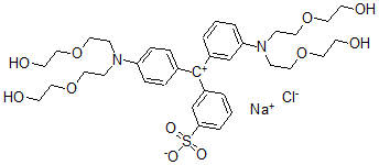 CAS#: 9079-33-8, Sodium 3-[[3-[bis[2-(2-hydroxyethoxy)ethyl]amino]phenyl]-[4-[bis[2-(2-hydroxyethoxy)ethyl]azaniumylidene]-1-cyclohexa-2,5-dienylidene]methyl]benzenesulfonate chloride