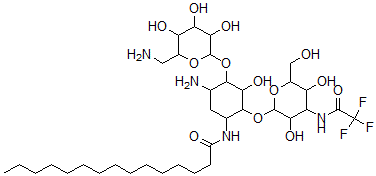 CAS 登录号:92396-07-1, N(1)-十五碳酰基-N(3'')-三氟乙酰基卡那霉素 A
