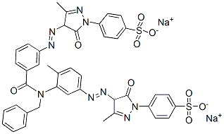 CAS 登录号：93783-19-8， 4-[4-[[3-[苄基[3-[[4,5-二氢-3-甲基-5-氧代-1-(4-磺酸基苯基)-1H-吡唑-4-基]偶氮]苯甲酰基]氨基]-对甲苯基]偶氮]-4,5-二氢-3-甲基-5-氧代-1H-吡唑-1-基]苯磺酸二钠