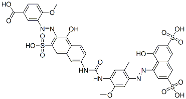 CAS 登录号：93919-21-2， 3-[[1-羟基-6-[[[[4-[(8-羟基-3,6-二磺基-1-萘基)偶氮]-2-甲氧基-5-甲基苯基]氨基]羰基]氨基]-3-磺基-2-萘基]偶氮]对茴香酸