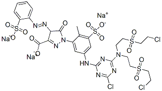 CAS#: 94021-10-0, Trisodium 1-[5-[[4-[Bis[2-[(2-Chloroethyl)Sulphonyl]Ethyl]Amino]-6-Chloro-1,3,5-Triazin-2-Yl]Amino]-2-Methyl-3-Sulphonatophenyl]-4,5-Dihydro-5-Oxo-4-[(2-Sulphonatophenyl)Azo]-1H-Pyrazole-3-Carboxylate