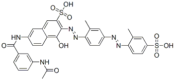 CAS#: 94108-92-6, 7-[[3-(Acetylamino)Benzoyl]Amino]-4-Hydroxy-3-[[2-Methyl-4-[(2-Methyl-4-Sulphophenyl)Azo]Phenyl]Azo]Naphthalene-2-Sulphonic Acid