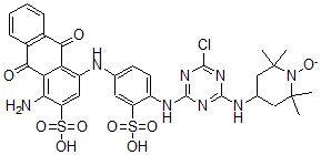 CAS 登录号：95050-99-0， 1-氨基-4-[[4-[[4-氯-6-[(2,2,6,6-四甲基-1-氧代哌啶-4-基)氨基]-1,3,5-三嗪-2-基]氨基]-3-磺基苯基]氨基]-9,10-二氧代蒽-2-磺酸
