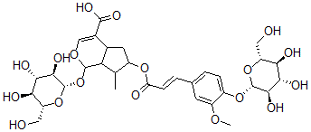 CAS#: 96681-56-0, (1S)-1alpha-(beta-D-Glucopyranosyloxy)-6alpha-[[(E)-3-[4-(beta-D-Glucopyranosyloxy)-3-Methoxyphenyl]-1-Oxo-2-Propenyl]Oxy]-1,4aalpha,5,6,7,7aalpha-Hexahydro-7alpha-Methylcyclopenta[c]Pyran-4-Carboxylic Acid