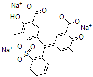 CAS 登录号：98981-26-1， 3-[(3-羧酸基-4-羟基-5-甲基苯基)-(2-磺酸基苯基)甲亚基]-5-甲基-6-氧代-环己-1,4-二烯-1-羧酸三钠