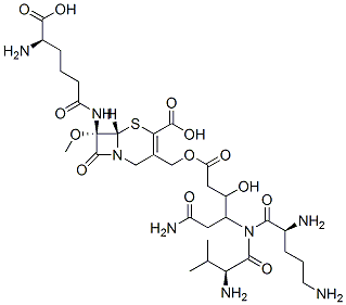 CAS#: 99332-96-4, (7S)-7-[[(R)-5-Amino-5-Carboxy-1-Oxopentyl]Amino]-7-Methoxy-3-[[[6-Amino-3-Hydroxy-4-(L-Ornithyl-L-Valylamino)-1,6-Dioxohexyl]Oxy]Methyl]Cepham-3-Ene-4-Carboxylic Acid