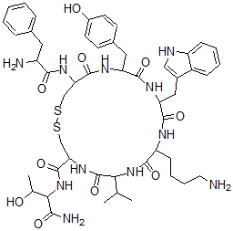 CAS 登录号：99660-13-6， 苯丙氨酰-环(半胱氨酰-酪氨酰-色氨酰-赖氨酰-缬氨酰-半胱氨酰)苏氨酰胺