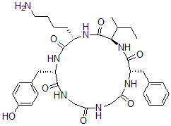 CAS 登录号：99764-53-1， (3S,6S,9R,12S)-6-(4-氨基丁基)-12-苄基-9-丁烷-2-基-3-[(4-羟基苯基)甲基]-1,4,7,10,13,16-六氮杂环十八烷-2,5,8,11,14,17-六酮