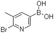 structure of CAS# 1003043-34-2, 2-Bromo-3-methylpyridine-5-boronic acid