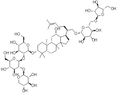 CAS # 1004988-75-3, Notoginsenoside FP2, (3beta,12beta)-20-[(6-O-alpha-L-Arabinofuranosyl-beta-D-glucopyranosyl)oxy]-12-hydroxydammar-24-en-3-yl O-beta-D-xylopyranosyl-(1→2)-O-beta-D-glucopyranosyl-(1→2)-beta-D-glucopyranoside