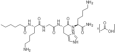 CAS 登录号：1012317-71-3, N2-(1-氧代己基)-L-赖氨酰甘氨酰-L-组氨酰-L-赖氨酰胺乙酸盐