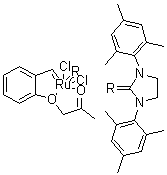 structure of CAS# 1014701-61-1, [1,3-双(2,4,6-三甲基苯基)-2-咪唑烷亚基][[2-[2-氧代丙氧基]苯基]亚甲基]二氯化钌