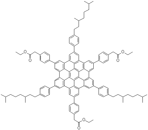 CAS # 1018967-72-0, 4,4',4''-[5,11,17-Tris[4-(3,7-dimethyloctyl)phenyl]hexabenzo[bc,ef,hi,kl,no,qr]coronene-2,8,14-triyl]trisbenzeneacetic acid 1,1',1''-triethyl ester