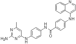 structure of CAS# 1020149-73-8, N-[4-[(2-氨基-6-甲基-4-嘧啶基)氨基]苯基]-4-(4-喹啉基氨基)苯甲酰胺