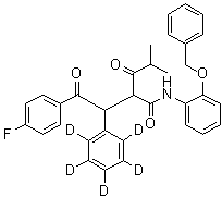 CAS # 1020719-43-0, 4-Fluoro-alpha-(2-methyl-1-oxopropyl)-gamma-oxo-beta-(phenyl-2,3,4,5,6-d<sub>5</sub>)-N-[2-(phenylmethoxy)phenyl]benzenebutanamide