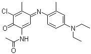 structure of CAS# 102387-48-4, N-[5-Chloro-3-[4-(diethylamino)-2-methylphenylimino]-4-methyl-6-oxo-1,4-cyclohexadienyl]acetamide