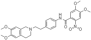 CAS 登录号：1024592-54-8, N-[4-[2-(3,4-二氢-6,7-二甲氧基-2(1H)-异喹啉基)乙基]苯基]-4,5-二甲氧基-2-硝基苯甲酰胺