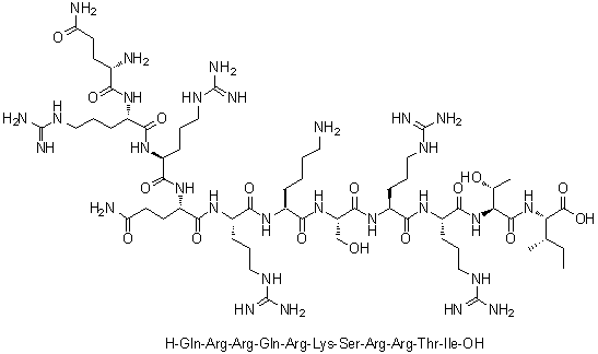 CAS # 102579-44-2, L-Glutaminyl-L-arginyl-L-arginyl-L-glutaminyl-L-arginyl-L-lysyl-L-seryl-L-arginyl-L-arginyl-L-threonyl-L-isoleucine